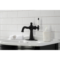 Single-Hole Bathroom Faucet, Nautical, One-Handle with Push Pop-Up Drain in Matte Black