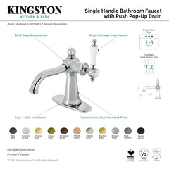 Single-Hole Bathroom Faucet, Nautical, One-Handle with Push Pop-Up Drain in Matte Black