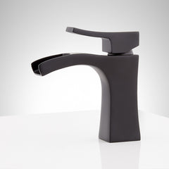 Single Hole Bathroom Faucet, Vilamonte, Waterfall with Pop-Up Drain in Matte Black