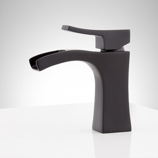 Single Hole Bathroom Faucet, Vilamonte, Waterfall with Pop-Up Drain in Matte Black