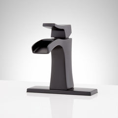 Single Hole Bathroom Faucet, Vilamonte, Waterfall with Pop-Up Drain in Matte Black