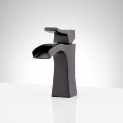 Single Hole Bathroom Faucet, Vilamonte, Waterfall with Pop-Up Drain in Matte Black