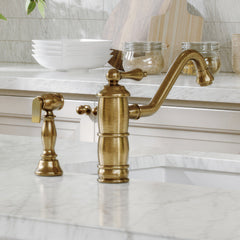 Single-Hole Kitchen Faucet with Side Spray and Lever Handle in Antique Brass