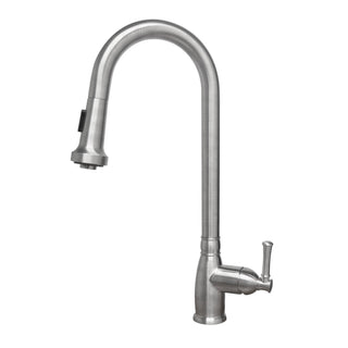 Single Hole Pull-Down Faucet with Gooseneck Swivel Spout in Brushed Stainless Steel