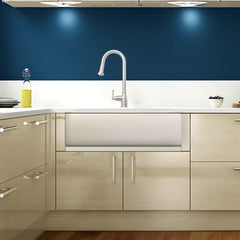 Single Hole Pull-Down Faucet with Gooseneck Swivel Spout in Brushed Stainless Steel