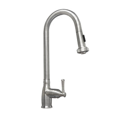Single Hole Pull-Down Faucet with Gooseneck Swivel Spout in Brushed Stainless Steel