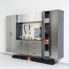 Single Storage Cabinet with Adjustable Shelves in Gray Manufactured Wood and Metal