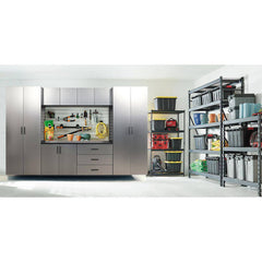 Single Storage Cabinet with Adjustable Shelves in Gray Manufactured Wood and Metal
