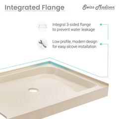 Single Threshold Shower Base, Voltaire, 60 x 32 in Biscuit
