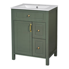 Single Vanity, 24 in W, Green Base with White Top and Gold Hardware
