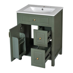 Single Vanity, 24 in W, Green Base with White Top and Gold Hardware