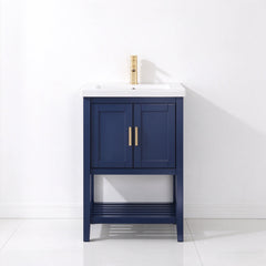 Single Vanity, 24 In Wide, Blue Base with White Ceramic Sink Top