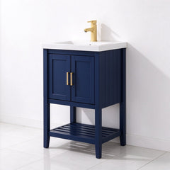 Single Vanity, 24 In Wide, Blue Base with White Ceramic Sink Top