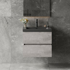 Single Vanity, 24 Inch Wall Mounted, Gray Base with Matte Black Top