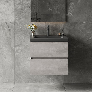 Single Vanity, 24 Inch Wall Mounted, Gray Base with Matte Black Top
