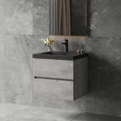Single Vanity, 24 Inch Wall Mounted, Gray Base with Matte Black Top