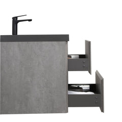 Single Vanity, 24 Inch Wall Mounted, Gray Base with Matte Black Top