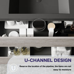 Single Vanity, 24 Inch Wall Mounted, Gray Base with Matte Black Top