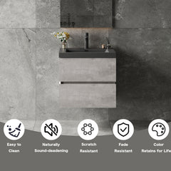 Single Vanity, 24 Inch Wall Mounted, Gray Base with Matte Black Top