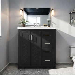 Single Vanity, 30 In Wide with Glossy White Resin Top and Black Base