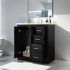 Single Vanity, 30 In Wide with Glossy White Resin Top and Black Base