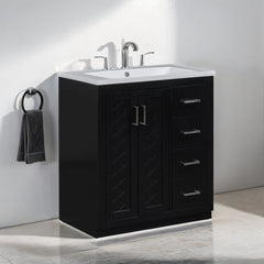 Single Vanity, 30 In Wide with Glossy White Resin Top and Black Base