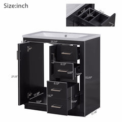 Single Vanity, 30 In Wide with Glossy White Resin Top and Black Base
