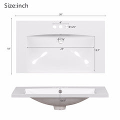 Single Vanity, 30 In Wide with Glossy White Resin Top and Black Base