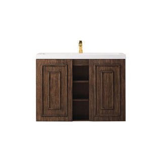 Single Vanity, Alicante, 39.5 Inch, Wall Mounted, Mid-Century Acacia