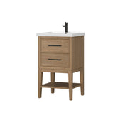 Single Vanity in Fir Wood with Integrated White Ceramic Sink