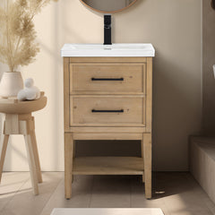 Single Vanity in Fir Wood with Integrated White Ceramic Sink