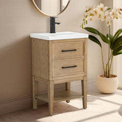 Single Vanity in Fir Wood with Integrated White Ceramic Sink