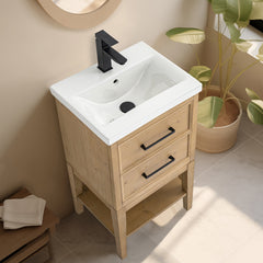 Single Vanity in Fir Wood with Integrated White Ceramic Sink