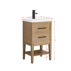 Single Vanity in Fir Wood with Integrated White Ceramic Sink