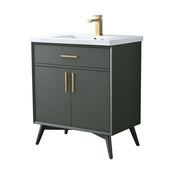 Single Vanity, White Ceramic Top in Vintage Green with Brushed Bronze Hardware