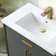 Single Vanity, White Ceramic Top in Vintage Green with Brushed Bronze Hardware