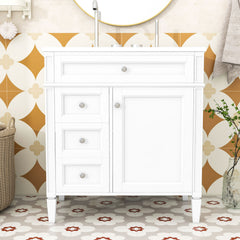 Single Vanity with Drop-In Ceramic Sink in White with Silver Hardware