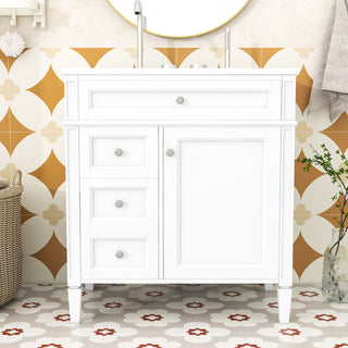 Single Vanity with Drop-In Ceramic Sink in White with Silver Hardware