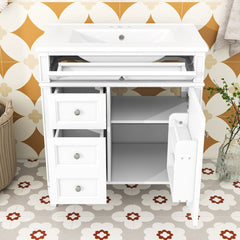 Single Vanity with Drop-In Ceramic Sink in White with Silver Hardware