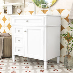 Single Vanity with Drop-In Ceramic Sink in White with Silver Hardware
