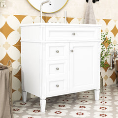 Single Vanity with Drop-In Ceramic Sink in White with Silver Hardware