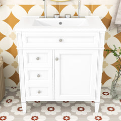 Single Vanity with Drop-In Ceramic Sink in White with Silver Hardware