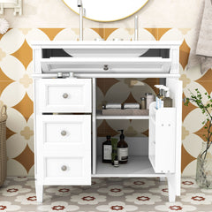 Single Vanity with Drop-In Ceramic Sink in White with Silver Hardware