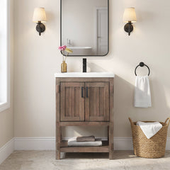Single Vanity with Integrated Ceramic Sink, Brown Spruce Base with White Top