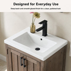 Single Vanity with Integrated Ceramic Sink, Brown Spruce Base with White Top