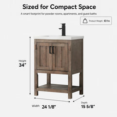Single Vanity with Integrated Ceramic Sink, Brown Spruce Base with White Top