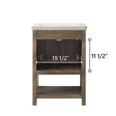 Single Vanity with Integrated Ceramic Sink, Brown Spruce Base with White Top