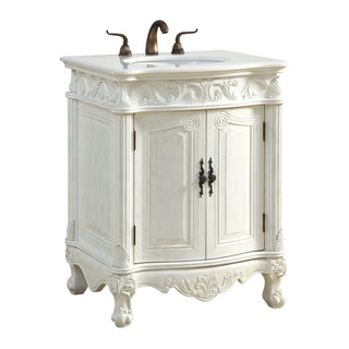 Single Vanity with Undermount Sink in Antique White with Ivory White Engineered Marble Top