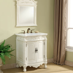 Single Vanity with Undermount Sink in Antique White with Ivory White Engineered Marble Top