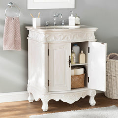 Single Vanity with Undermount Sink in Antique White with Ivory White Engineered Marble Top